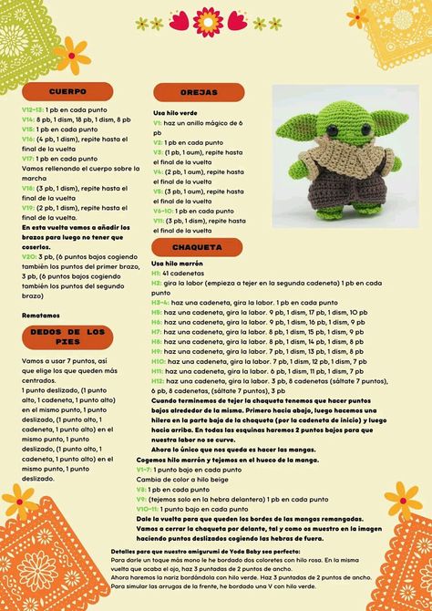 Baby Yoda Amigurumi Patron Gratis, Amigurumi Star Wars, Yoda Crochet, Disney Crochet Patterns, Crochet Dolls, Crochet Animals, Crochet Tutorial, Crochet Amigurumi, Crochet Projects