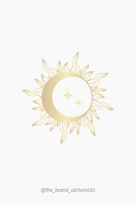 Celestial Illustration Metallic Gold Celestial Illustration, Sun And Moon Logo, Sun Moon Logo, Celestial Elements, Sun And Moon Logo Design, Mystical Gold Earrings With Sun And Moon Design, Sun Moon Graphic, Celestial Logo Design, Fantasy Logo