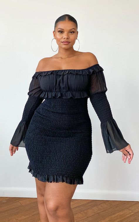 Plus Size Cocktail Dresses, Shirred Dress, Pink Chiffon, Curvy Model, Black Chiffon, Curvy Girl Outfits, Curvy Outfits, Plus Dresses, Pinterest Marketing