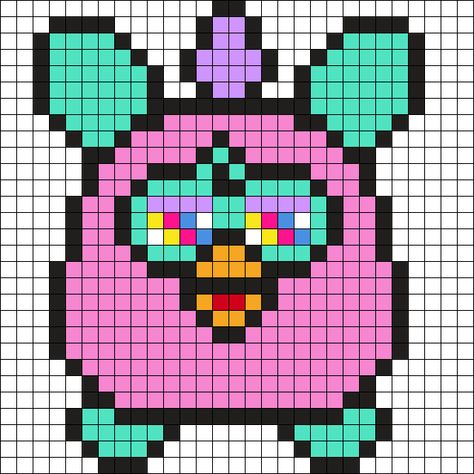 Patterns For Perler Beads, Furby Perler Bead Patterns, Furby Perler Beads, Rave Perler Pattern Trippy, Furby Perler, Scene Perler Bead Patterns, Trippy Perler Bead Patterns, Rave Perler, Perler Bead Mario