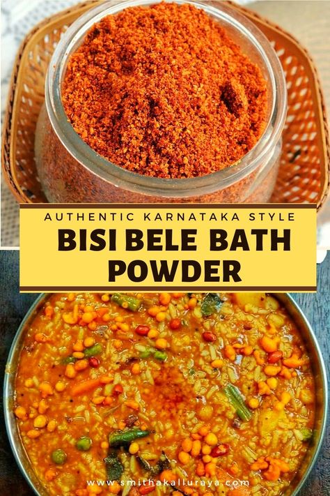 Bisibelebath Powder Recipe, Bisibelebath Recipe Hebbars Kitchen, Bisi Bele Bath Recipe, Bisibelebath Recipe, Hebbars Kitchen Recipes, Indian Beef Recipes, Masala Powder Recipe, Indian Soup, Indian Dinner