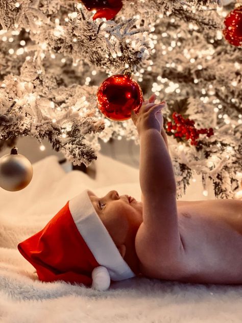 4 Months Christmas Baby Photoshoot Ideas, Baby 6month Photo Ideas, Newborn Girl Christmas Shoot, 6 Month Baby Christmas Picture Ideas, Baby Christmas Tree Photos, One Month Picture Ideas, First Month Baby Photoshoot Ideas, Baby Xmas Photo Ideas, 2 Month Old Christmas Photos