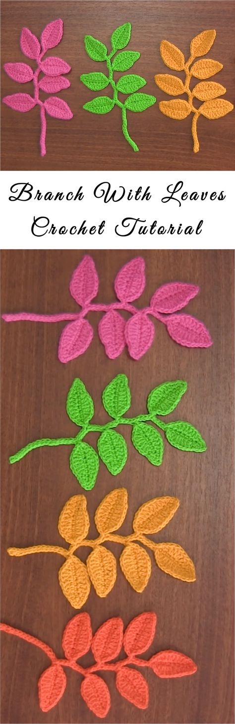 Branch With Leaves Bookmark Crochet Tutorial Diy Crafts With Yarn, Crafts With Yarn, Leaves On Branch, Leaves Bookmark, Bookmark Crochet Tutorial, Crochet Baby Dress Free Pattern, Branch With Leaves, Leaf Bookmark, Bookmark Crochet