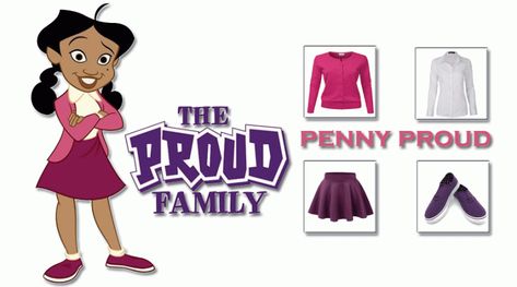 PENNY PROUD COSTUME The Proud Family Costume, Proud Family Costume, Penny Proud Costume, Disney Family Costumes, Penny Proud, Best Group Costumes, Family Themed Halloween Costumes, Old Lady Costume, Black Halloween Costumes