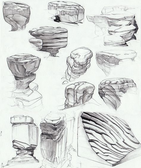 How To Draw Desert, Canyon Drawing, Desert Concept Art, Rocks Illustration, Floating Rocks, Rock Illustration, Desert Drawing, Rock Drawing, Desert Rocks