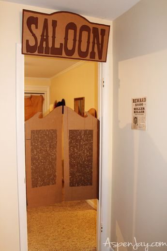 Wild West Dinner Party, Cardboard Saloon Doors, Saloon Bar Ideas Western Theme, Cowboy Menu Ideas, Western Photo Booth Backdrop, Saloon Birthday Party, Deadwood Saloon Party, Diy Saloon Doors Cardboard Western Theme, Wild West Saloon Party