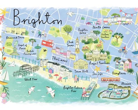 Uk souvenir | Etsy UK Brighton Map, Royal Pavilion, Dream Trips, Moving To Australia, Brighton Uk, Town Map, Setting Ideas, Watercolor Map, Illustrated Map