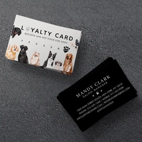 Watercolor Dog Breeds Pet Care & Grooming Loyalty Business Card  Zazzle Groom Room, Kraft Business Cards, Paper Dogs, Pet Hotel, Loyalty Cards, Shih Tzu Dog, Dog Daycare, Dog Silhouette, Watercolor Dog