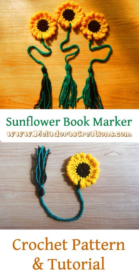 Crochet Bookmarks Free Patterns, Easy Crochet Bookmarks, Bookmark Pattern, Book Marker, Crochet Bookmark Pattern, Crochet Sunflower, Crochet Bookmarks, Book Markers, Sunflower Pattern