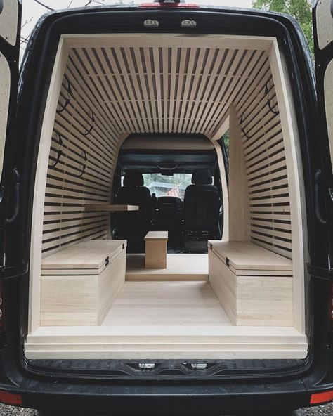 Camper Murphy Bed Diy, Camper Van Wall Ideas, Vanlife Clothes Storage, Panel Van Conversion, Minimal Van Conversion, Modern Van Interior, Japanese Van Conversion, 144 Sprinter Van Conversion, Small Van Conversion Ideas Layout