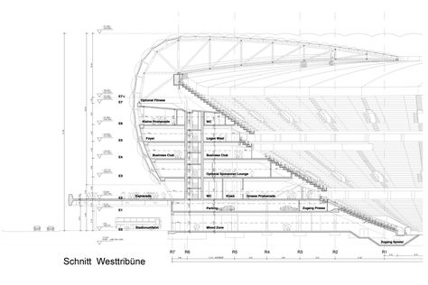 Allianz Arena - Stadium Plan World Cup Stadiums, Stadium Architecture, Detail Arsitektur, Stadium Design, Soccer Stadium, Space Frame, Sports Complex, Structure Architecture, Architectural Drawing