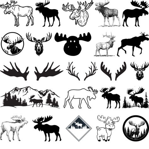 Minimalist Moose Tattoo, Moose Logo Design, Moose Drawing, Wildlife Silhouette, Moose Clipart, Moose Svg, Moose Tattoo, Moose Crafts, Svg Animals