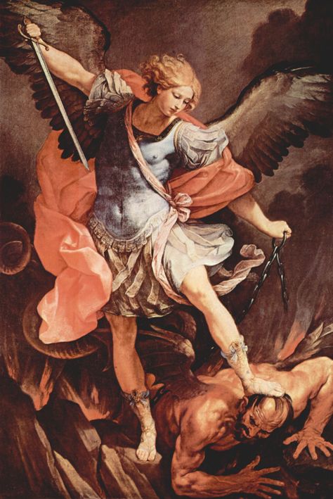 The Cross: The Devil's Destruction - World Wide Wolfmueller Michael And Lucifer, Angelo Guerriero, Types Of Angels, St Michael Prayer, Romantic Artwork, Arte Occulta, Santi Cattolici, Frida Art, Angel Warrior