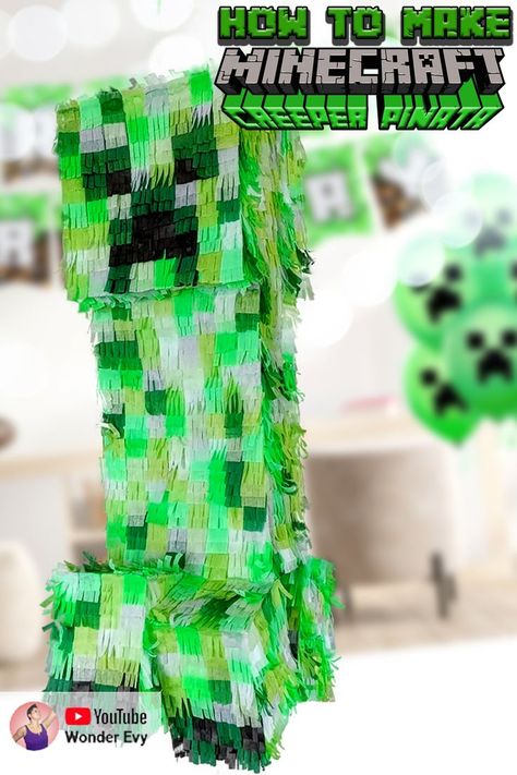 Today I show you how to make a Minecraft Creeper Pinata from paper mache. A wonderful DIY for every Minecraft birthday party! Fill it with candies and have fun make it explode! It's the perfect idea for a Minecraft birthday and party! Minecraft Creeper Pinata Diy, Minecraft Pinata Diy, Creeper Pinata, Minecraft Pinata, Diy Minecraft Birthday Party, Homemade Pinata, Pinata Diy, Birthday Party Idea, Diy Pinata