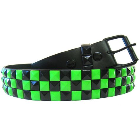 Pyramid Belt Black & Neon Green - Alternative, Gothic, Emo Clothing (13 AUD) ❤ liked on Polyvore featuring accessories, belts, green belt, pyramid belt and neon green belt Scene Green, Neon Green Aesthetic Clothes, Belt Ideas, Scene Belt, Neon Accessories, Neon Green Outfits, Emo Clothing, Scene Accessories, Black Pyramid