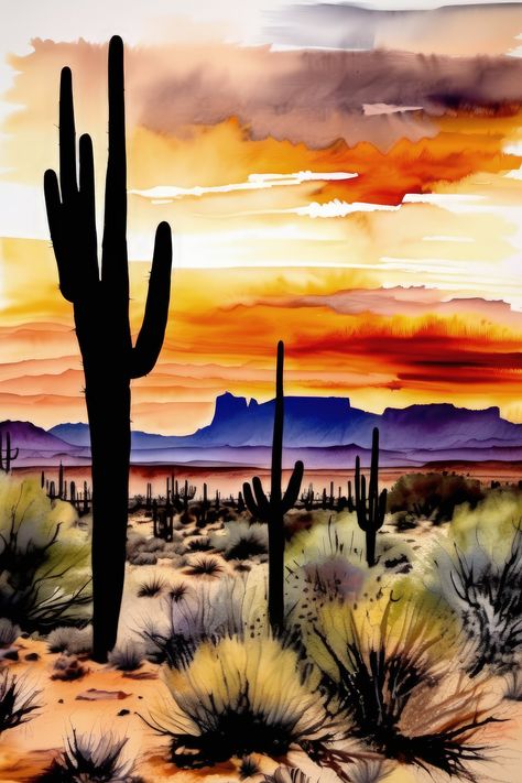 Build your own art collection! Use the code MOREART during checkout for 40% off when you buy 2 or more items! This watercolor picture is just one in the Southwestern Desert Watercolor Art Series by Morris Digital Designs. This watercolor image was created with the assistance of AI. This picture features a day in the Southwestern Desert with warm earth-tone colors. This piece is available as a downloadable wall art print. Your order will be for a digital item only. This picture is saved as a port Southwestern Art Painting, Desert Paintings Acrylic, Watercolor Desert Landscape, Southwest Art Paintings, Desert Watercolor, Desert Landscape Art, Desert Landscape Painting, Southwest Wall Art, Playful Painting