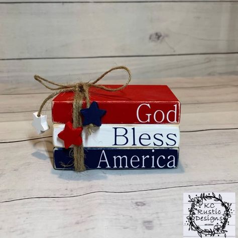 4th July Crafts, 4th Of July Decor, Fourth Of July Decor, Rustic Wooden Sign, July Decor, Patriotic Crafts, Wood Book, Wooden Books, 4th Of July Decorations