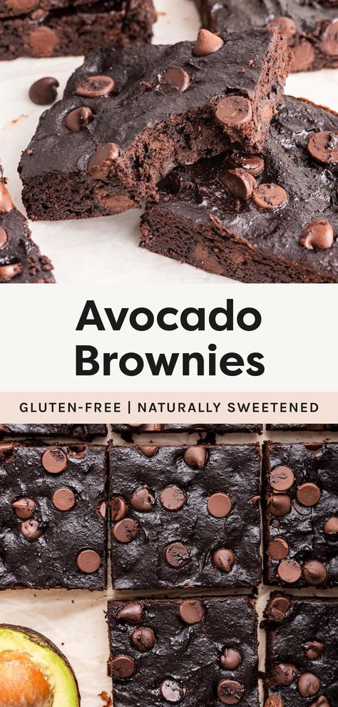 These healthy and delicious avocado brownies are gluten-free, naturally sweetened and made with avocado instead of oil or butter. They're rich, fudgy and super easy to make! Avocado Oil Recipes, Avocado Recipes Dessert, Nutritional Meals, Banana Brownies, Avocado Brownies, Healthy Avocado, Sweet Potato Brownies, Adventure Ideas, Healthier Desserts