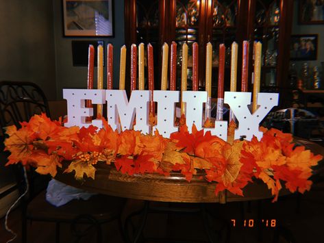 Emily, Fall themed sweet 16 candle lighting ceremony Sweet 16 Party Ideas Themes Autumn, Fall Theme Sweet 16, Sweet 16 Fall Themes, Fall Sweet 16 Ideas, Fall Sweet 16, Sweet 16 Candle Holder, Sweet 16 Candle, Sweet 16 Candles, Debut Theme