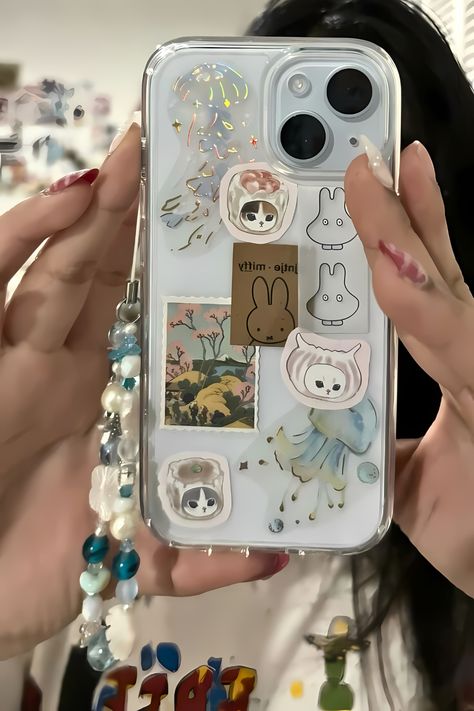 iPhone 15 DIY Case Ghibli Jellyfish, Clear Phone Case Design, Whatsapp Theme, Diy Phone Case Design, Blue Phone Case, Easy Tricks, Produk Apple, Iphone Case Stickers, Diy Iphone Case