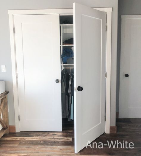 French Style Closet Doors, Replace Sliding Closet Doors With French Doors, French Door To Laundry Room, How To Turn Sliding Closet Doors Into French Doors, Pivot Closet Doors Interior, Large Opening Closet Door Ideas, Closet Doors That Open Out, Laundry Closet French Doors, Wainscoting Closet Doors