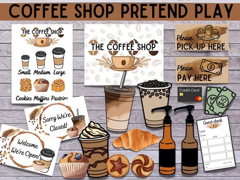 The Pretend Play Coffee Shop Printable is a delightful and interactive product designed to spark imagination and creativity in young children. This printable set allows kids to create their own coffee shop and engage in imaginative play as baristas, customers, or both. With its charming and realistic design, the Pretend Play Coffee Shop Printable provides a wide range of printable props and accessories to enhance the pretend play experience. From coffee cups and menus to signs and order forms, t Homeschool Fall Crafts, Home Dramatic Play, Coffee Shop Dramatic Play, Play Coffee Shop, Dramatic Play Toddlers, Classroom Dramatic Play, Halloween Activities For Toddlers, Fall Crafts For Toddlers, Printable Props