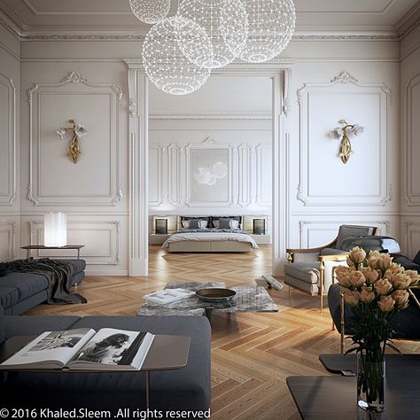 Mood Broad, Parisian Modern, Parisian Interior, Parquet Floor, French Apartment, Neoclassical Interior, 아파트 인테리어, Parisian Apartment, Elegant Bedroom