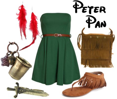 Disney bound - Peter Pan. Green shirt, tan/brown pants and brown shoes for guys? Peter Pan Costume Women, Peter Pan Outfit, Disney Cute, Disney Clothing, Disney Themed Outfits, Cute Disney Outfits, Disney Inspired Fashion, Disney Clothes, Disney Bounding