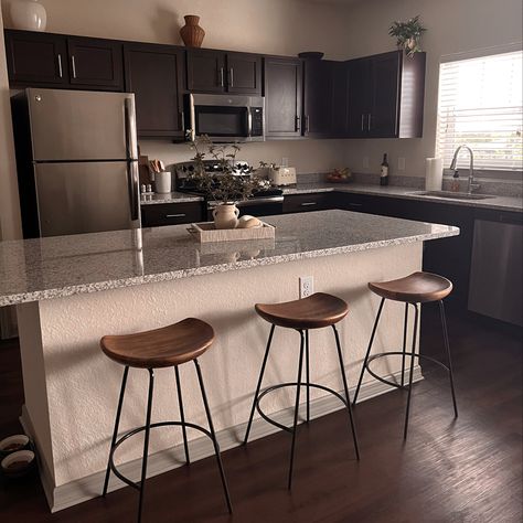 Bar and counter stools ✨ Follow my shop @AlyssaStephens on the @shop.LTK app to shop this post and get my exclusive app-only content! #liketkit #LTKhome #LTKunder50 #LTKunder100 @shop.ltk https://liketk.it/3O5kd Apartment Kitchen Decor Dark Cabinets, Apartment Kitchen Bar Stools, Apartment Bar Stools, Dark Cabinets And Dark Floors, Dark Cabinets Kitchen Decor, Dark Cabinet Kitchens, Brown Cabinets White Counter, Kitchen Decor Dark Cabinets, Kitchen Apartment Ideas