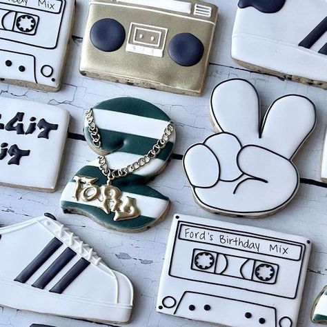 Joy Corts on Instagram: "✌🏻 legit ✌🏻 quit Inspo: @cakemockery . . . . . . . . #2legit2quitcookies #twolegittoquitcookies #twolegittoquit #2legit2quit #90scookies #hiphopcookies #adidascookies #shoecookies #peacecookies #boomboxcookies #birthdaycookies #90sbirthdayparty #sugarcookies #cookiesofinstagram #cookiesofig #sugarcookiesofinstagram #decoratedcookies #cookiedecorating #cookiedecorator #royalicing #royalicingcookies #cookier #cookieart #edibleart #michiganmade #michiganbaker #michigancoo Two Legit To Quit Birthday Cookies, Hip Hop Cookies, Shoe Cookies, Hip Hop Birthday, Music Cookies, Mouse A Cookie, 90's Birthday Party, Baby Cookies, Birthday Idea