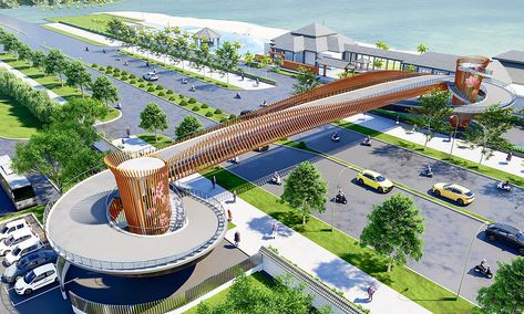 Construction of pedestrian overpass, Japan’s gift to Da Nang, begins - VnExpress International Urban Pedestrian Bridge, Pedestrian Bridge Design Concept, Futuristic Infrastructure, Pedestrian Bridge Architecture, Pedestrian Street Design, Overpass Design, Pedestrian Bridge Design, Overpass Bridge, School Building Plans