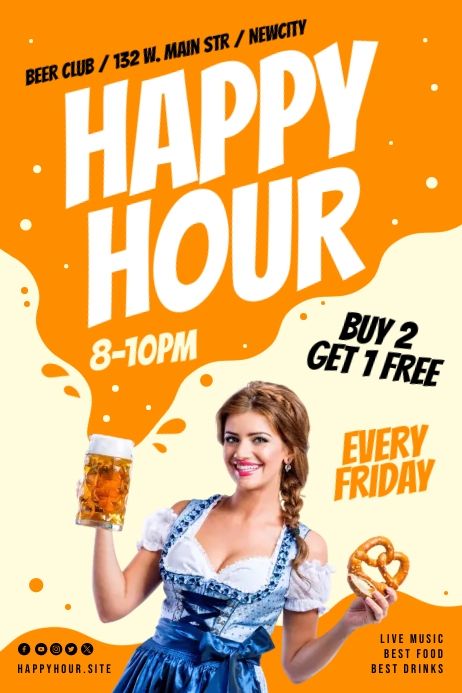 Happy Hour Poster Happy Hour Poster, Beer Club, Happy Hours, Poster Templates, Online Ads, Poster Template, Wall Paint, Fun Drinks, Happy Hour