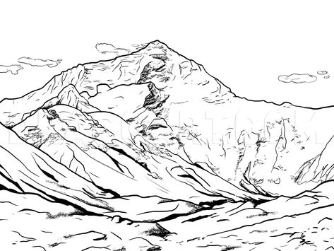 How To Draw Mount Everest Line Drawing Artists, Line Drawing Images, Drawing Scenery, Places In Switzerland, Mt Everest, Colouring Page, The Himalayas, Guided Drawing, Drawing Images