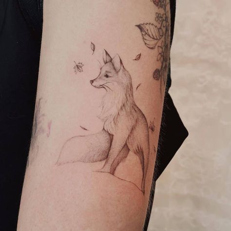 Naturalistic Fox Tattoo 1 Fox Tattoo Fine Line, Cute Fox Tattoos For Women, Tattoo Fox Minimalist, 9 Tails Fox Tattoo, Elegant Fox Tattoo, Womens Fox Tattoo, Simplistic Fox Tattoo, Fox Arm Tattoo Women, Fox Tattoo Meaning