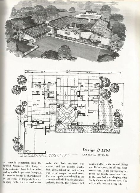 Vintage House Plans: Spanish Style Homes | Mid Century Spanish Style, Spanish Style Ranch, Spanish Style Ranch Homes, Spanish Revival House, Mid Century House Plans, Mid Century Modern House Plans, Ranch Homes, Vintage House Plans, Mountain House Plans