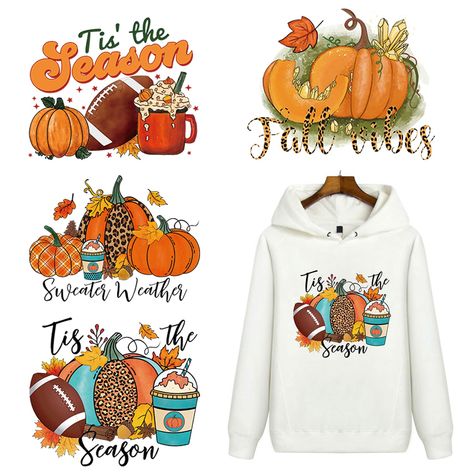 PRICES MAY VARY. Autumn Element Design: You will receive 4 autumn Thanksgiving style iron-on patches, the charming design captures the essence of autumn, brightly patterned pumpkins and falling leaves add a festive touch to your outfit. High Quality Material: Our heat transfer heat press is made of high quality material, which is durable and built to last. High-resolution printing ensures crisp and vibrant images that make any garment or accessory stand out. Easy to Operate: This heat transfer v Thanksgiving Style, Autumn Shirts, Thanksgiving Fashion, Element Design, Craft Decor, Autumn Thanksgiving, Clothes Diy, Diy Decor Crafts, Iron On Applique