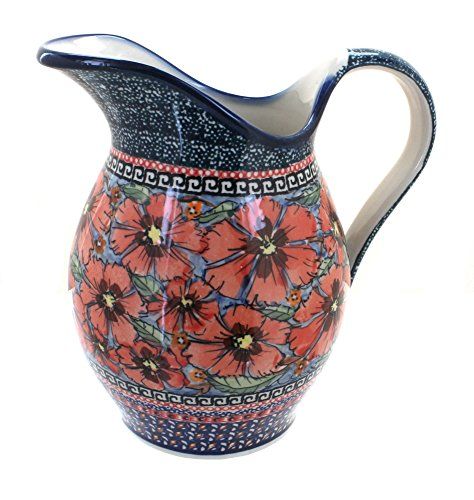 Polish Pottery Jungle Flower Pitcher * For more information, visit image link. (This is an affiliate link) #bakeandservesets Ceramic Bakeware Set, Jungle Flowers, Pottery Store, Fresh Lemonade, Kids Closet Organization, Coffee And Espresso Maker, Polish Stoneware, Kids Vanity, Pitcher Set