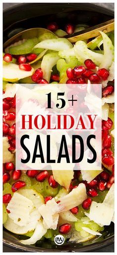 For a stress-free holiday gathering, include plenty of colorful vegetarian holiday salads on your menu. Your table will look amazing! #saladsrecipes #saladsforparties #saladsrecipesfordinner #saladsforacrowd #quickdinnerideas #christmassalads The Holiday Salad 12 Tomatoes, Holiday Salads Christmas Potlucks, Salad For Xmas Dinner, Xmas Salads Ideas, Winter Salads For Parties Entertaining, Side Salads For Christmas Dinner, Christmas Side Salad Recipes, Salads For Parties Make Ahead Easy, Interesting Salads Ideas