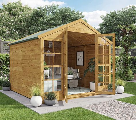 BillyOh Summerhouse Log Cabin 8 x 8 Wooden Garden Storage Shed Summer House Harper Apex Summerhouses (Pressure Treated, 8x8) #logcabins #summerhouse #gardenstyleideas #gardenideas #shed #shedideas Summerhouse Interiors, Garden Summer House, Building A Shed Base, Wooden Garden Storage, Summer House Interiors, Apex Design, Tongue And Groove Walls, Apex Roof, Shed Interior