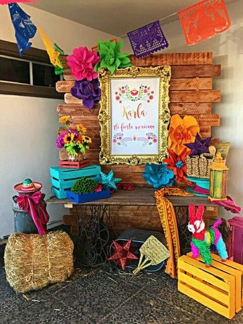 Fiesta Backdrop Ideas, Mexican Theme Backdrop Ideas, Mexican Themed Birthday Party, Hispanic Heritage Month Crafts, Charro Theme, Mexican Fiesta Birthday Party, Mexican Baby Shower, Mexican Birthday Parties, Mexican Party Decorations