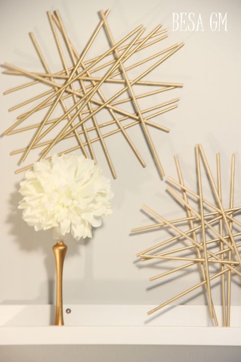 Abstract Metal Wall Art Silver, Bamboo Skewers Diy, Diy Straw, Diy Room Decor Videos, Nate Berkus, Diy Crafts Room Decor, Diy Crafts For Home Decor, Diy Arts And Crafts, Diy Home Crafts