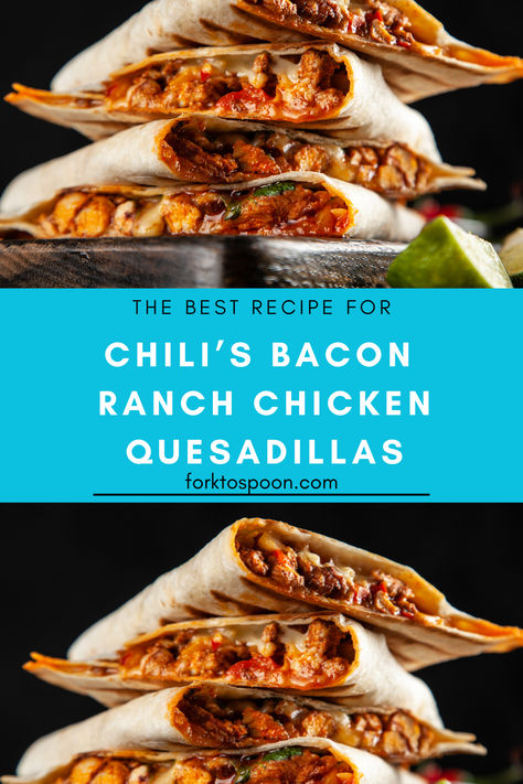 Try making this fantastic Chili's Chicken Bacon Ranch Quesadillas recipe at home! In just 15 minutes, you can whip up this delicious dish. Check out the full recipe on the blog. #chilisbaconranchquesadillas #chilisbaconranchquesadillasrecipe #chilisrecipes #baconranchquesadillasrecipes Chicken Bacon Ranch Quesadilla, Recipe For Chili, Bacon Ranch Chicken, Creamy Ranch Dressing, Fresh Tortillas, Cheese Quesadilla, Snack Craving, Restaurant Dishes, Chicken Quesadillas