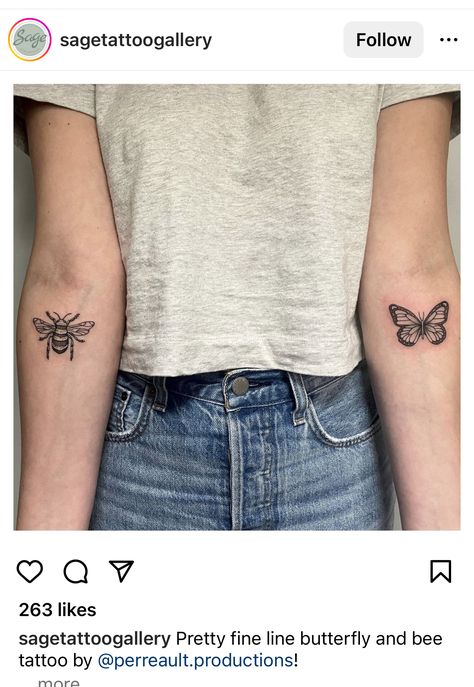 Bee Tattoo Knee, Butterfly Bee Tattoo, Butterfly And Bee Tattoo, Bee And Butterfly Tattoo, Traditional Bee Tattoo, American Traditional Butterfly, Bday Tattoo, Traditional Ship Tattoo, Monarch Butterfly Tattoo