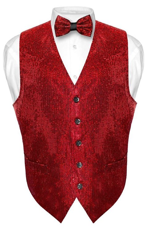 PRICES MAY VARY. polyester,microfiber Drawstring closure Matching Vest & Bow Tie Set Men's Sequin Design Dress Vest with Bowtie of the Same Pattern and Color and Made From The Same Material For a Perfect Match with belted adjustable back for a perfect fit. Available in XS (Chest Size 36), S (Chest Size 38), M (Chest Size 40), L (Chest Size: 42) , XL (Chest Size: 44), 2XL (Chest Size: 47), and 3XL (Chest Size 50). Full Back Vest with belted adjustable back for a perfect fit. Great to wear with a Chambelanes Outfits, Red Quinceanera Ideas, Mens Dress Vests, Vesuvio Napoli, Red Quince, Vest And Bow Tie, Gold Suit, Mens Fashion Dressy, Red Quinceanera Dresses