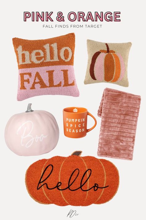 Fall Decor Pink, Pink Fall Decor, Orange Fall Decor, Home Fall Decor, Pink Fall, Painted Pumpkin, Fall Decor Ideas, Colorful Home, Fall Home