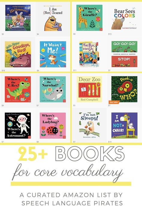 Books To Use In Speech Therapy, Slp Literacy Activities, Core Words Preschool, Best Books For Speech Therapy, Core Vocabulary Books, Core Words Aac Activities, Core Word Activities, Aac Activities Speech Therapy, Speech Therapy Books