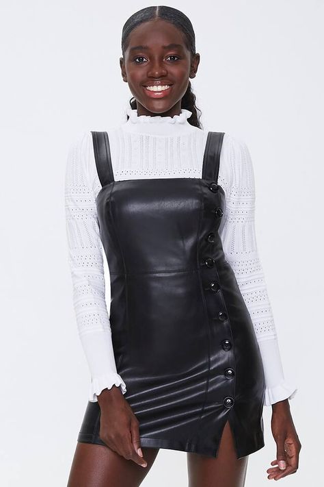 Faux Leather Pinafore Dress Leather Pinafore Dress, Leather Pinafore, Pinafore Dress, New Clothes, Black Romper, Fashion Accessories Jewelry, Shop Dresses, Dress Details, Summer Looks