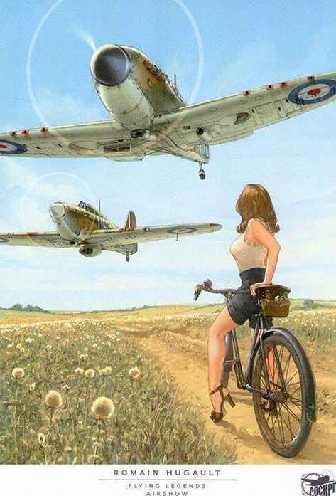 Spitfire Art, Romain Hugault, Warbirds Pinups, Arte Pin Up, Art Pinterest, Wwii Airplane, Wwii Fighters, Airplane Art, Ww2 Planes