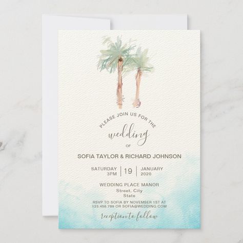 Palm Tree Invitation, Palm Tree Wedding Invitations, Vow Renewal Invitations, Popular Wedding Invitations, Tropical Invitations, Tree Wedding Invitations, Beachy Wedding, Tropical Palm Trees, Tropical Watercolor