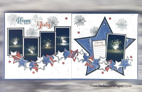 Patriotic Scrapbook Layouts, 4th Of July Scrapbook, Patriotic Scrapbook, Pet Scrapbook Layouts, Water Vacation, Beautiful Scrapbook Layouts, Scrapbook Design Layout, Diy Photo Book, 12x12 Scrapbook Layouts